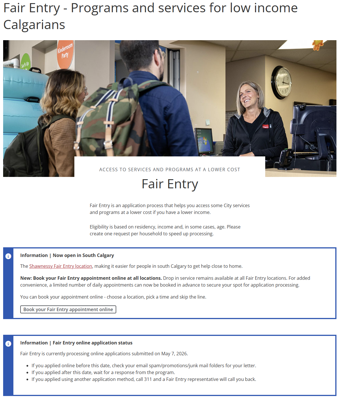 City of Calgary Fair Entry service tested in the pilot